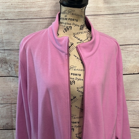 T by Talbots Athletic Jacket Full Zip Roll Up Contrast Cuffs Size 2X Lavender - Picture 2 of 9